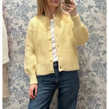 Durable Women Button Down Cardigan in Yellow Perfect for Winter