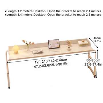 DYUNCZ Adjustable Overbed Table, Over The Bed Table with Wheels, Overbed Desk, King Size Bed Table, ...