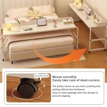 DYUNCZ Adjustable Overbed Table, Over The Bed Table with Wheels, Overbed Desk, King Size Bed Table, Rolling Tray Table for Laptop and Writing for Living Room, Laptop Desk Over Bed Table (Color : Whit