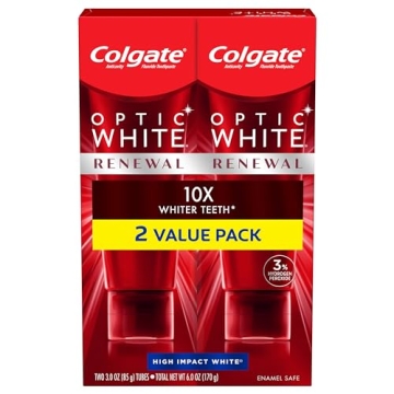 Colgate Optic White Renewal Teeth Whitening Toothpaste with Fluoride, 3% Hydrogen Peroxide, High Imp...