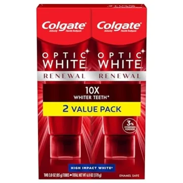 Colgate Optic White Renewal Teeth Whitening Toothpaste with Fluoride, 3% Hydrogen Peroxide, High Imp...