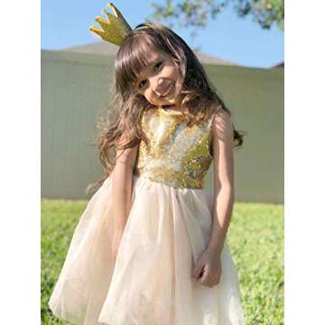 Cilucu Flower Girls Dresses for Birthday Parties Gold Tutu