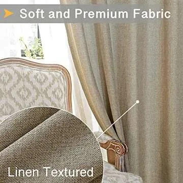 Rose Home Fashion Linen Blackout Curtains for Bedroom, 100% Black Out Curtains 84 Inch Long with Liner, Living Room Thermal Insulated Drapes, 50x84, Natural, 2 Panels Set