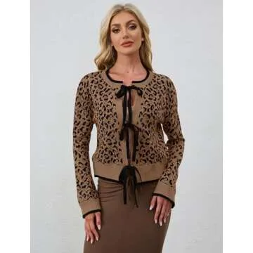 Ythomm Women Leopard Print Bow Tie Cardigan Sweaters for Stylish Outfits