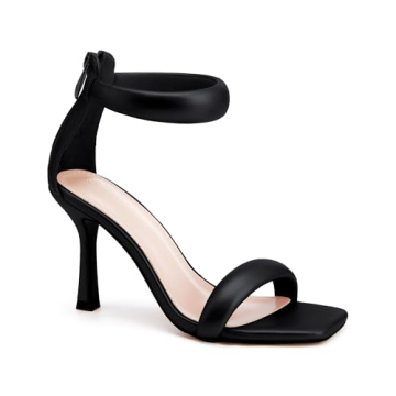 Coutgo Women's One Strap Heeled Sandals Square Open Toe Stiletto Heels Ankle Buckle Strap Summer Pum...