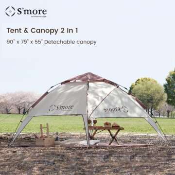 S'more Tirami Instant Setup Camping Tent, Dome Tent Included Rainfly Blocks Wind & Rain, Lightweight and Easy Set Up Outdoor Tent, 1/2 Person Quick Pop Up Tent Great for Hiking, Backing, Marshmallow