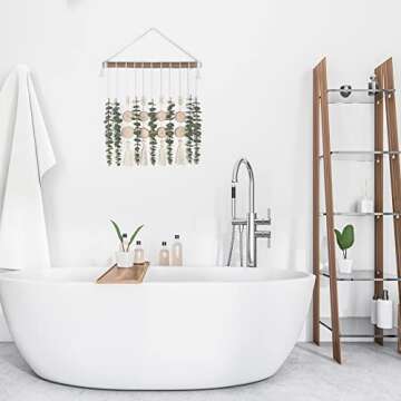 GIAUMA Artificial Hanging Eucalyptus Plant Wall Decor Fake Greenery Leaves Stems on 16.5 inch Stick Boho Rustic Nature Farmhouse Sage Green Wall Art for Bathroom Bedroom Kitchen Nursery Office