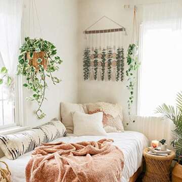 GIAUMA Artificial Hanging Eucalyptus Plant Wall Decor Fake Greenery Leaves Stems on 16.5 inch Stick Boho Rustic Nature Farmhouse Sage Green Wall Art for Bathroom Bedroom Kitchen Nursery Office