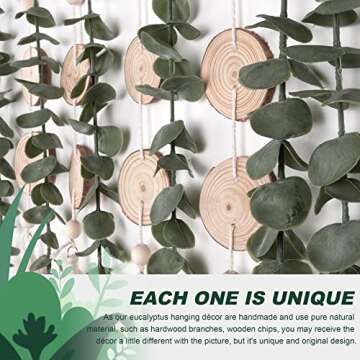 GIAUMA Artificial Hanging Eucalyptus Plant Wall Decor Fake Greenery Leaves Stems on 16.5 inch Stick Boho Rustic Nature Farmhouse Sage Green Wall Art for Bathroom Bedroom Kitchen Nursery Office