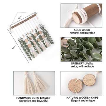 GIAUMA Artificial Hanging Eucalyptus Plant Wall Decor Fake Greenery Leaves Stems on 16.5 inch Stick Boho Rustic Nature Farmhouse Sage Green Wall Art for Bathroom Bedroom Kitchen Nursery Office