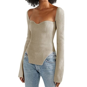 ACOSAP Women's Square Neck Ribbed Knit Sweater - Soft, Stretchy & Stylish