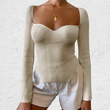 ACOSAP Women's Square Neck Ribbed Knit Sweater Soft Stretchy