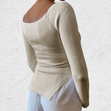 ACOSAP Women's Square Neck Ribbed Knit Sweater Soft Stretchy