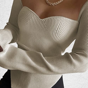 ACOSAP Women's Square Neck Ribbed Knit Sweater Soft Stretchy