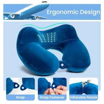 Anmerl Inflatable Travel Pillow Soft Velvet Portable Neck Pillow with Storage Bag for Airplane Train Car Office