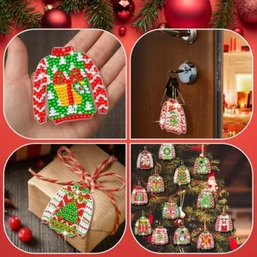 15 Pcs Christmas Diamond Painting Keychain Set for DIY Crafts