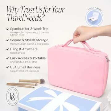 Pink Hanging Toiletry Bag for Women, Large Toiletry Bags for Makeup and Travel