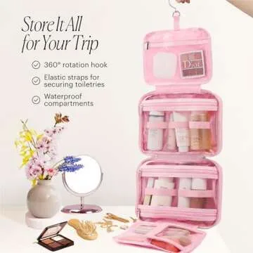 Pink Hanging Toiletry Bag for Women Travel Organizer
