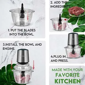 Electric Food Processor with Glass Bowl and Titanium Blades