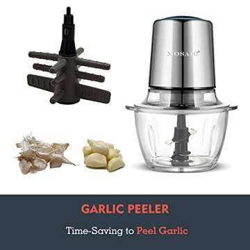 Electric Food Processor,Food Chopper with Garlic Peeler and Titanium Coating Blades, 5 Cup Glass Bowl for Vegetables Fruit Salad Onion Garlic Meat Ice Chopper, Silver