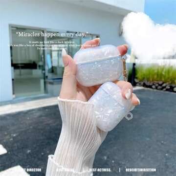 Olytop for Cute Glitter Airpods 2/1 Gen Case with Cleaner Pen,Shell Pattern Airpods 2nd/1st Generati...