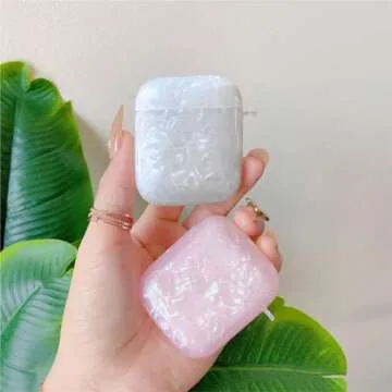 Olytop for Cute Glitter Airpods 2/1 Gen Case with Cleaner Pen,Shell Pattern Airpods 2nd/1st Generation Cover Protective Skin Girl Women with Luxury Pearl Keychain for Apple iPod 2nd/1st Gen - White