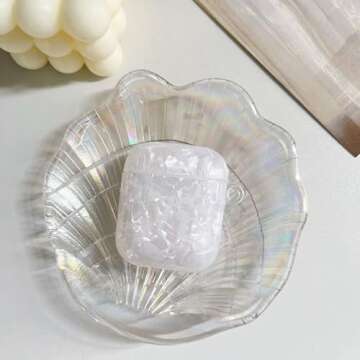 Olytop for Cute Glitter Airpods 2/1 Gen Case with Cleaner Pen,Shell Pattern Airpods 2nd/1st Generation Cover Protective Skin Girl Women with Luxury Pearl Keychain for Apple iPod 2nd/1st Gen - White