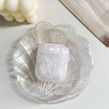 Olytop for Cute Glitter Airpods 2/1 Gen Case with Cleaner Pen,Shell Pattern Airpods 2nd/1st Generation Cover Protective Skin Girl Women with Luxury Pearl Keychain for Apple iPod 2nd/1st Gen - White