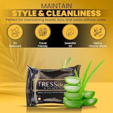Tress Clean All Natural, rinse-free, Essential oil Braid, Loc & Scalp cleansing refresh Wipes - Soot...
