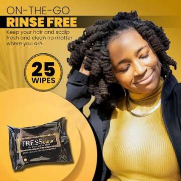 Tress Clean All Natural, rinse-free, Essential oil Braid, Loc & Scalp cleansing refresh Wipes - Soothing, hair cleansing shampoo wipes. Deodorizing Braid & Loc detox! Scalp Cleanse for Braids & Locs