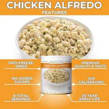 Nutristore Chicken Alfredo | Freeze Dried Emergency Survival Bulk Food Storage Meal | Perfect for Everyday Quick Meals and Long-Term Storage | 25 Year Shelf Life | USDA Inspected