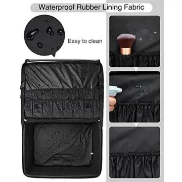 MONSTINA Rolling Makeup Train Case,Trolley Cosmetic Case,3-Layer Cosmetic Organizer,Extra Large Makeup Travel Bag for Hairstylist, Trolley Travel Hairdressing Case with Adjustable Divider(Black)