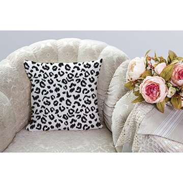 HGOD DESIGNS Leopard Pillow Cover,Decorative Throw Pillow Leopard Print Pillow Cases Cotton Linen Outdoor Indoor Square Cushion Covers for Home Sofa Couch 18x18 inch Black White