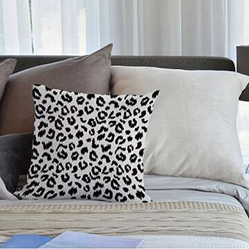 HGOD DESIGNS Leopard Pillow Cover,Decorative Throw Pillow Leopard Print Pillow Cases Cotton Linen Outdoor Indoor Square Cushion Covers for Home Sofa Couch 18x18 inch Black White