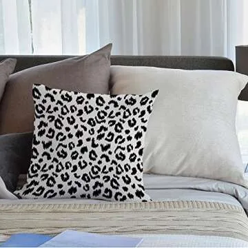 HGOD DESIGNS Leopard Pillow Cover,Decorative Throw Pillow Leopard Print Pillow Cases Cotton Linen Outdoor Indoor Square Cushion Covers for Home Sofa Couch 18x18 inch Black White