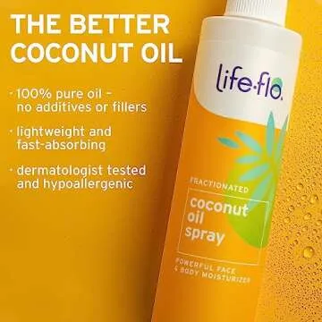 Life-flo Fractionated Coconut Oil Spray, Refined Liquid Coconut Oil for Skin Care, Hair Care, Lightweight Moisturizer, All Skin Types, Hypoallergenic, 60-Day Guarantee, Not Tested on Animals, 8oz