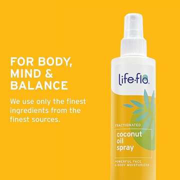 Life-flo Fractionated Coconut Oil Spray, Refined Liquid Coconut Oil for Skin Care, Hair Care, Lightweight Moisturizer, All Skin Types, Hypoallergenic, 60-Day Guarantee, Not Tested on Animals, 8oz