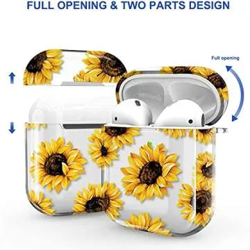 Maxjoy for AirPods Case Cover, Flower Clear AirPod Case for Women Girly Cute Soft Protective Transparent iPod Case with Keychain for AirPods 2nd 1st Generation Charging Case 2&1, Sunflower