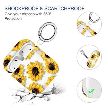 Maxjoy for AirPods Case Cover, Flower Clear AirPod Case for Women Girly Cute Soft Protective Transparent iPod Case with Keychain for AirPods 2nd 1st Generation Charging Case 2&1, Sunflower