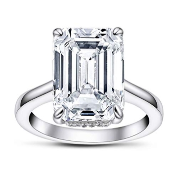 AINUOSHI 6 Carat Emerald Cut Platinum Plated Cubic Zirconia CZ Solitaire Engagement Wedding Ring 925...