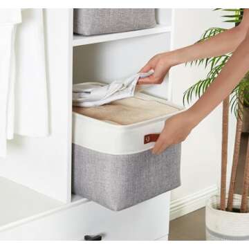 DECOMOMO Storage Bins Fabric Storage Baskets for Shelves, Linen Closet Organization Toys Nursery (Grey and White, Large - 4 Pack)