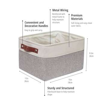 DECOMOMO Storage Bins Fabric Storage Baskets for Shelves, Linen Closet Organization Toys Nursery (Grey and White, Large - 4 Pack)