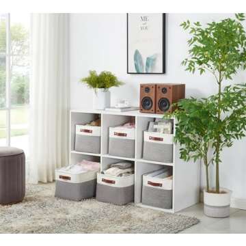 DECOMOMO Storage Bins Fabric Storage Baskets for Shelves, Linen Closet Organization Toys Nursery (Grey and White, Large - 4 Pack)