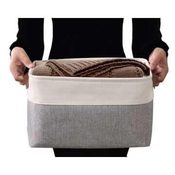 DECOMOMO Storage Bins Fabric Storage Baskets for Shelves, Linen Closet Organization Toys Nursery (Grey and White, Large - 4 Pack)