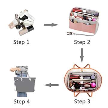 ZTUJO Purse Organizer Insert, Felt Bag Organizer with Metal Zipper, Handbag & Tote Shaper, For Speedy Neverfull Tote, 7 Sizes(Large, White,Brush Pink and Grey)