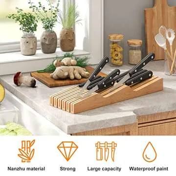 Stylish Bamboo In-Drawer Knife Block Organizer for 11 Knives