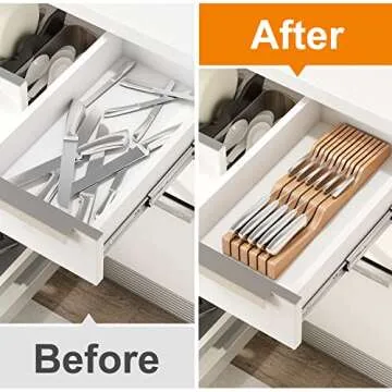 Stylish Bamboo In-Drawer Knife Block Organizer for 11 Knives