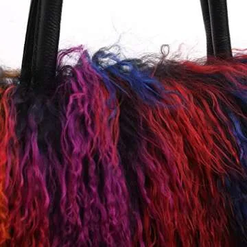URSFUR Womens Multicolored Mongolian Lamb Handbag Girls Winter Shoulder Tote Bags rainbow