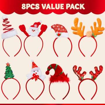 JOYIN 8 PCS Christmas Headbands Christmas Head Hat Toppers Christmas Costume Accessories for Kids Gi...