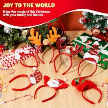JOYIN 8 PCS Christmas Headbands Christmas Head Hat Toppers Christmas Costume Accessories for Kids Girls Boys Christmas Parties Xmas Holiday Party Favors Photo Booth